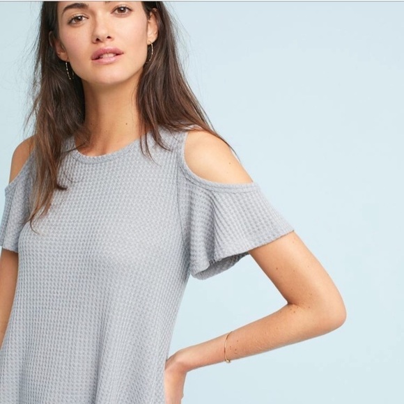 ANTHROPOLOGIE Fluttered Open-Shoulder Top New Gray - Picture 2 of 8
